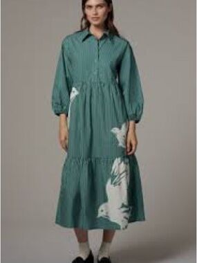 Maeve Anthropologie Green Stripe Midi Dress XL NWT